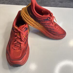 HOKA Shoes Mens Size 10.5D Red Orange Speedgoat 5 Vibram MegaGrip Trail Running